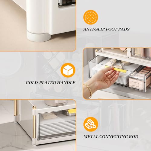 INVSSENE Stackable Makeup Organizer Countertop, Storage Perfume Skincare Cosmetic Lipstick Face Mask Makeup Brush Palettes, Ideal for Vanity Bathroom Counter - color: 3515 White+Clear