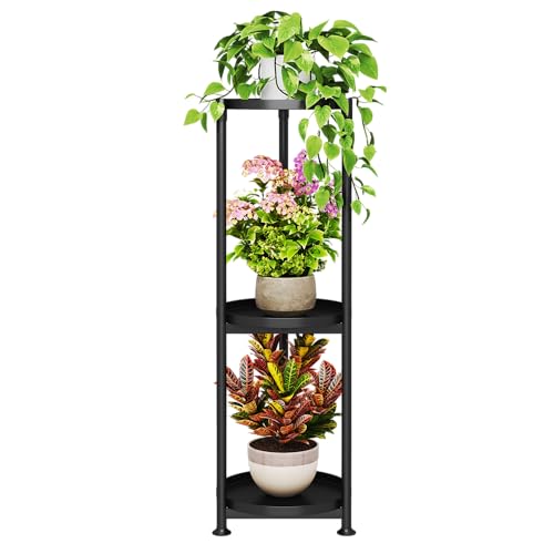 SYQ 3 Tier Plant Stand Indoor Outdoor - 34'' Extra-Tall Metal Plant Stands for Potted Plants Multiple Tiered Plant Shelf Vertical Black Iron Planter Rack Large Flower Pot Holder Table for Patio Corner