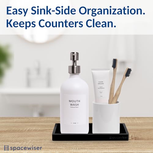 Spacewiser Countertop and Vanity Tray – Small 7.7” Silicone Tray, Soap Dispenser Trays, Bathroom Trays, Kitchen Soap Holder Sink Organizer Counter Caddy for Soaps Bottle Keys, Sponge Holder Dish Black - color: Black, size: Small 7.7”