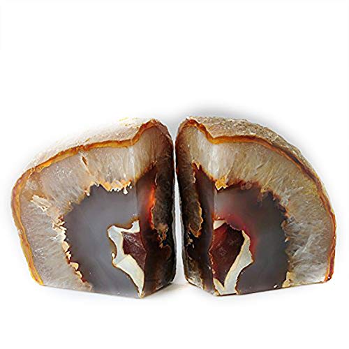 JIC Gem Natural Agate Book Ends Decorative geode bookends for Heavy Books with Rubber Bumpers Crystal Bookends for Shelves and Office Decoration 1 Pair(6 to 8 Lbs) - color: Natural, size: 6-8LBS.