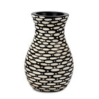 AeraVida Intricate Etched Ovals Mango Wood Vase Dark Brown 6-Inch Handmade Tabletop Flower Holder for Dried or Silk Flowers Rustic Modern Decor Accent for Living Room or Office