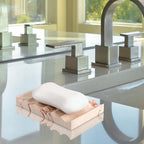 Luxury Marble Soap Dish Tray,Rectangle Stone Marble Soap Tray,Self Draining Soap Holder for Bathroom, Kitchen (Pink) - color: Pink