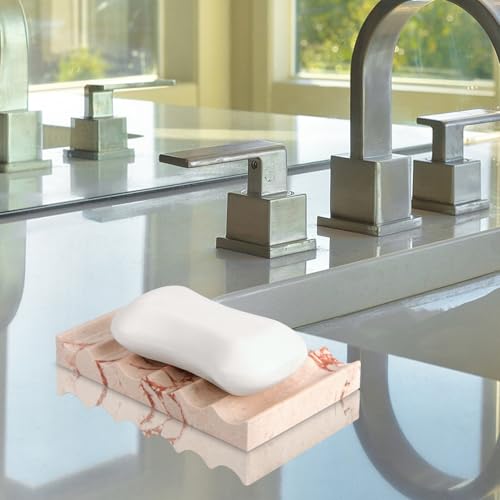 Luxury Marble Soap Dish Tray,Rectangle Stone Marble Soap Tray,Self Draining Soap Holder for Bathroom, Kitchen (Pink) - color: Pink