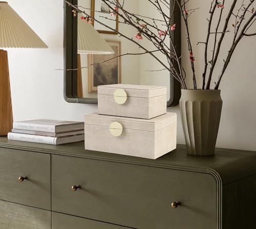 HofferRuffer Faux Leather Jewelry Boxes, Decorative Boxes Storage Accessory Organizer with Gold Hardware Decor, Classic Vegan Leather Set of 2 Pieces (Light Grey) - color: Light Grey