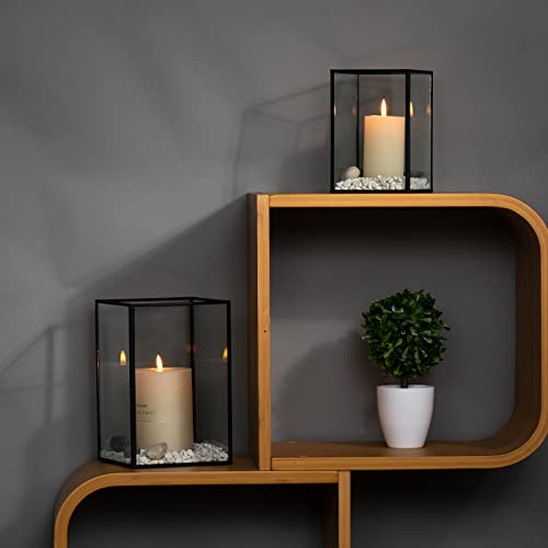 yshengood Large Glass Hurricane Candle Holder Set of 3 PCS, Black Frame and Glass Hurricane Candleholders - size: 3-Piece Set (3 Large)