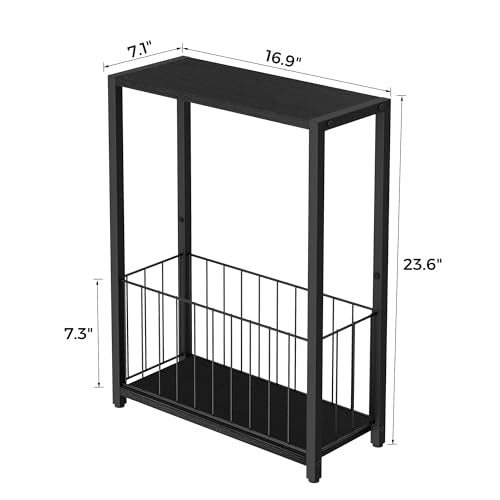 Homleke Narrow Side Table with Magazine Holder, Skinny End Table Perfect for Small Spaces, Space-Saving Design for Living Room, Bedroom, or Office, 7.1" D x 16.9" W x 23.6" H, Black - color: Black - Standard