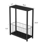 Homleke Narrow Side Table with Magazine Holder, Skinny End Table Perfect for Small Spaces, Space-Saving Design for Living Room, Bedroom, or Office, 7.1" D x 16.9" W x 23.6" H, Black - color: Black - Standard