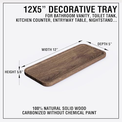 12x5 Rustic Bathroom Vanity Counter Tray, Solid Wood Kitchen Countertop Organizer Shelf, Wooden Serving Platters, Snack Dessert Charcuterie Board, Decorative Toilet Tank Catchall - color: Rectangular