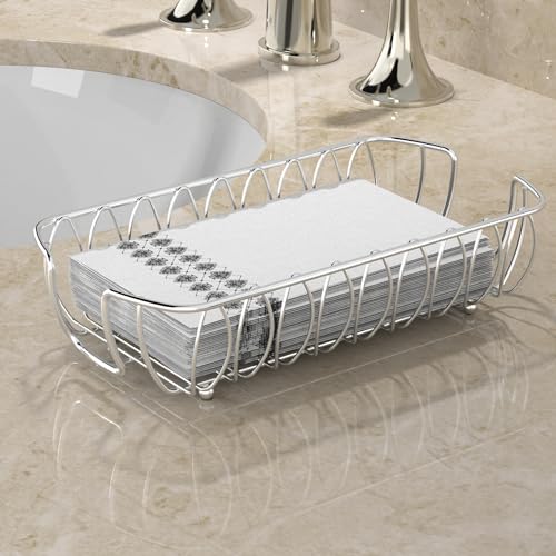 Silver Guest Towel Holder Tray for Bathroom – Napkin Organizer for Disposable Paper Towels, Hand Towel Rack for Countertop, Modern Holder for Guest Bathroom Essentials and Powder Room - color: J - Silver Napkin Holder for Bathroom, size: Guest Towel Holde