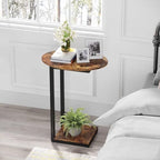 Hosfais Side Table Small End Table, C-Shaped Wood Sofa Table with Metal Frame for Living Room, Bedroom, Small Spaces (Rustic Brown) - color: Rustic Brown, size: Oval