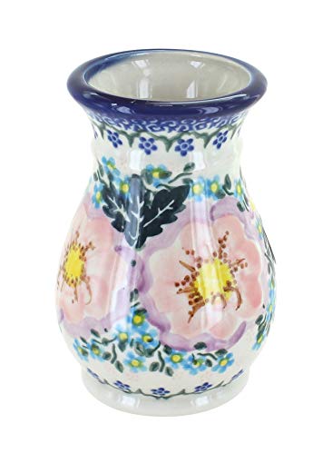 Blue Rose Polish Pottery - Pink Apple Blossom Small Vase - 5" Tall - Ceramic Flower Vase for Table, Shelf or Mantel Décor