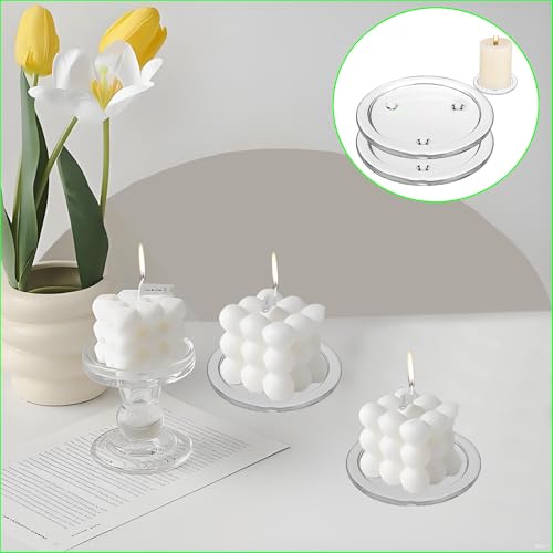 4 Packs Clear Glass Candle Plates Candle Tray Candle Holder,4inch Transparent Round Pillar Plates for Dining Table Wedding ，Small Round Candlestick for Pillar Candle - size: 4-in