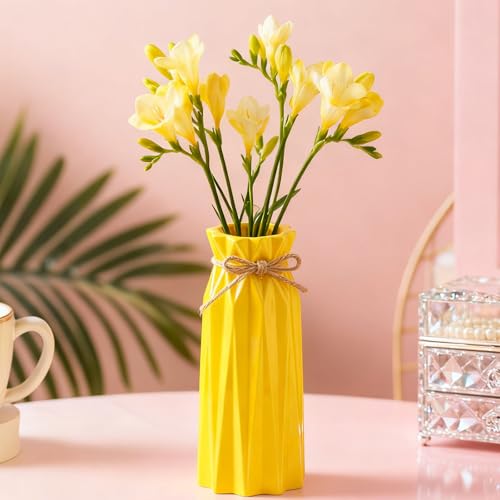 Arawat Ceramic Vase Decor for Pampas Grass Flowers Vases for Modern Home Decor, Yellow Tall Vase for Living Room Bedroom Bathroom Kitchen Office Wedding Table Shelf Farmhouse Minimalist Decor - color: 9.5 Inch Tall Yellow Ceramic Vase for Home Decor
