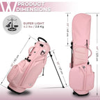 Luxury Womens Golf Bag, PU Leather Golf Stand Bag for Women/Ladies, 14-Way Full-Length Top Dividers, Ultra Lightweight, Large Pockets for Accessories - color: Pink