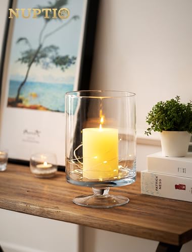 Glass Candle Holder for Pillar Candles - Large Glass Vases for Table Decoration, Clear Hurricane Candle Holder for Wedding Christmas Halloween Party Centerpiece Dining Room Decor, Gifts for Women