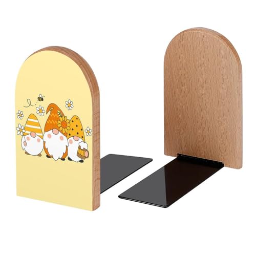 Cute Sunflower Bee Gnomes Book Ends Decorative Wood Bookends for Shelves Kids Room Desk Home Office Book Stoppers for Magazines,Books, DVDs, 1 Pair/2 Pieces(5x3.1 in) - color: Sunflower Bee Gnomes