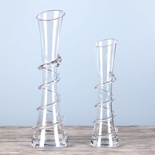 9.7 Inch Spiral Glass Vase with Angled Neck Handblown Minimalist Bud Vase for Modern Home Table Decor