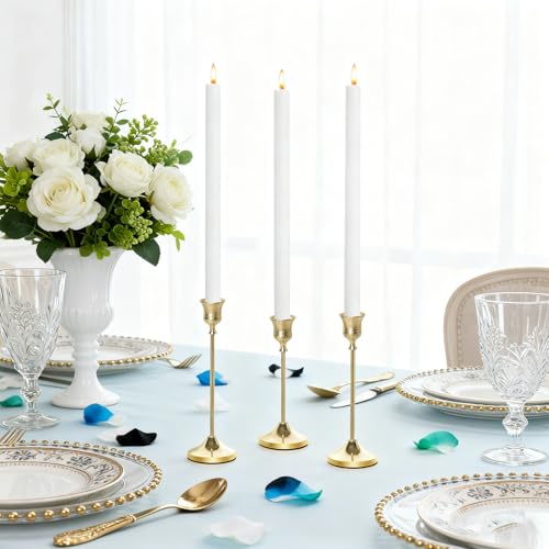 Copper Gold Taper Metal Candlestick Holders Antique Candle Stick Holder Set of 3 for Wedding Table Centerpiece, Chrismas Mantel Decor, Dinner Party, Housewarming Gifts - color: Copper Gold