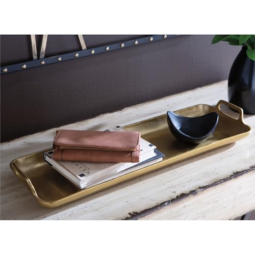 Signature Design by Ashley Posy Contemporary Decorative Metal Serving Tray with Handles, Display Only, Not Food Safe, Cast Aluminum, 24" Length, Gold Finish