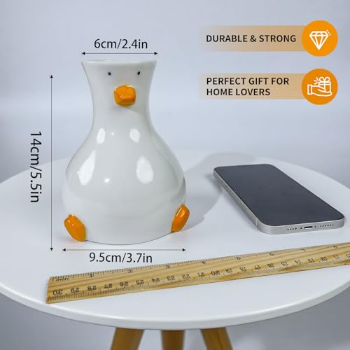 MOUGIGI Handcrafted Ceramic Duck Vase - White Modern Flower Vase with Unique Duck Design - Round Aesthetic Table Decor - Funky and Trendy Art Vase - color: Duck-vase