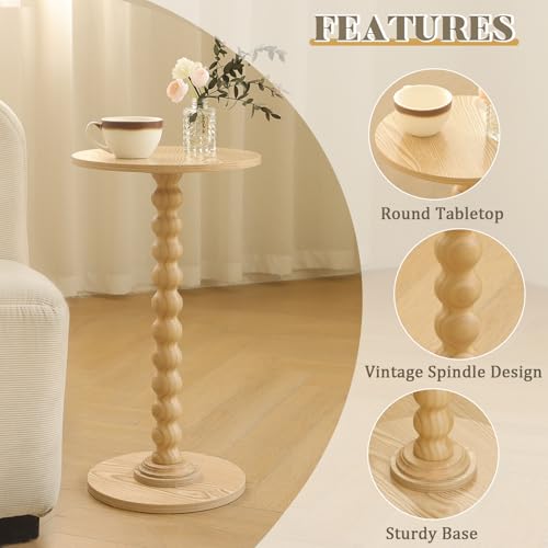 Fultyle Round Side Table, Small Drink Table for Small Spaces, Modern Accent End Table with Solid Wood Leg for Living Room, Bedroom, Corners, and Office (Natural) - color: Natural