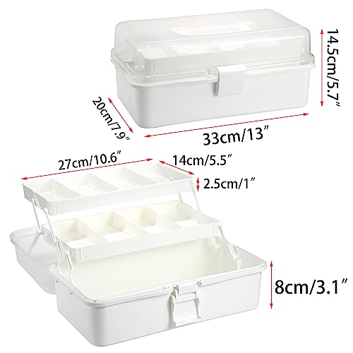 BTSKY 3-Layer Plastic Dividing Storage Box Craft Organizer with Adjustable Spacers Portable Handled Art Supply Organizer Multipurpose Home Utility Box for Medicine Box Sewing Box (Beige White) - color: Beige White