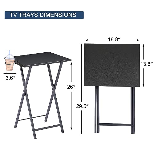 VECELO Folding TV Tray for Eating Set of 2, Portable Dinner/Snack Table with Cup Holder for Couch, Living Room and Small Space, Black - color: Black, size: 2 Pack