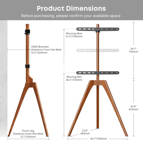 PUTORSEN Premium Wood Easel TV Stand, Adjustable TV Tripod Stand for 45-65 Inch LED LCD Screen, with Top TV Shelf and Magnetic Concealed Cable Management, Max Load 88lbs, Walnut
