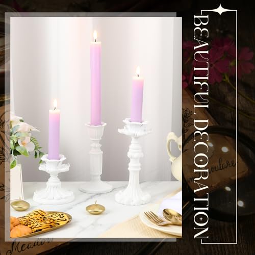 Suclain 3 Pcs Vintage Candlestick Holders Taper Resin Candle Holder Retro Antique Candle Holder Floral Decorative Candlesticks for Wedding Anniversary Table Centerpieces Fireplace Home Decor (White) - color: White