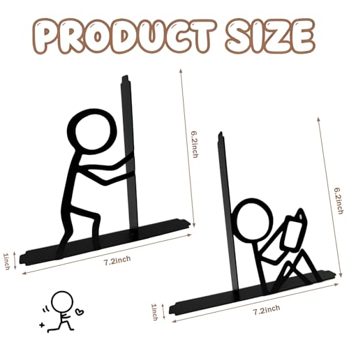 Stickman Style Metal Bookends, Funny Bookends for Shelves Decorative, Home Office Desk Cute Book Ends Reading Bookshelf Decor for Book Lovers Gift - style: StickMan