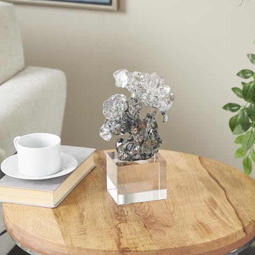 Deco 79 Glass Abstract Decorative Sculpture Freeform Home Decor Statue with Clear Square Base, Accent Figurine 6" x 3" x 10", Clear - size: 6" x 3" x 10"