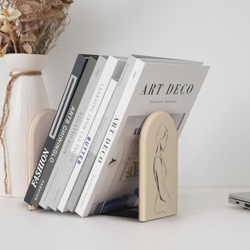 Single Line Minimalist Female Bookends for Shelves 2 Pcs Wooden Book Stopper Organizer for Home Office Libraries
