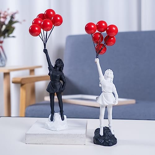 Flying Balloons Girl Statue,Resin Figure Sculpture Crafts Ornament Modern Art Sculptures for Home Decor,Anti-war Theme - style: Modern-6balloon