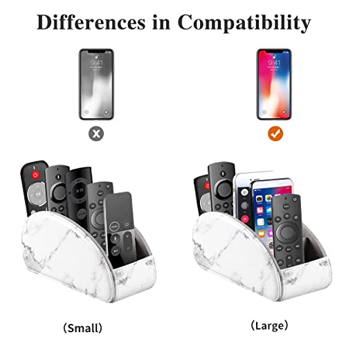 All-in-One Leather White TV Remote Holder for Remote Conrtols with 5 Compartments Nightstand Desktop Media Player Remote Caddy Storage Box Organizer Tray for Mobile Office Stationery Phone Controller - color: Marble White, size: Small