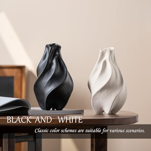 White Ceramic Vase, Waterdrop Spiral Creative Vases, Nordic Modern Boho ins Style, Classic Art Aesthetic Flower Vase for Home Decor (White W 5.12" X H 8.66")