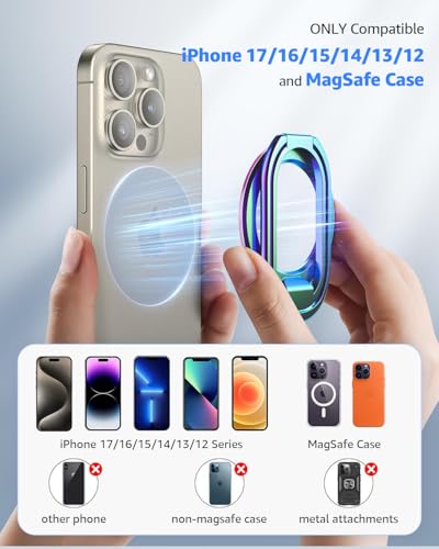 SUPERONE [2025 Upgraded] Mag Safe Phone Ring Holder, Adjustable Magnetic Kickstand & Removable Phone Grip Compatible with Wireless Charging Only for iPhone 17 & 16 & 15 & 14 & 13 Series (Colorful) - color: Colorful
