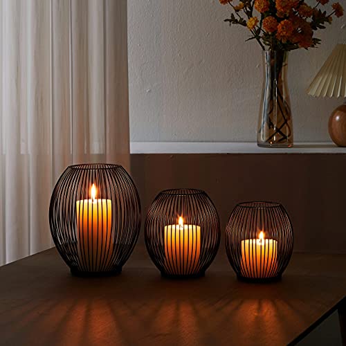 OLEEK Small Outdoor Candle Holders for Patio - Pillar Candle Holder - Black Wire Candle Holder for Table Centerpiece - Iron Lantern Decorative Candles - Farmhouse Decor Fireplace Metal Candle Holders - size: Small (6.1-inch)