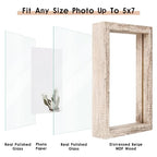 MUYE 5x7 Floating Frames Distressed Beige White Wood Pattern,Double Glass Picture Frame Display Any Size Photo up to 5x7,Wall Mount or Tabletop,2 Pack - color: Beige, size: 5x7