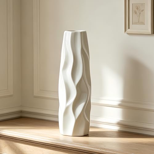 12 Inch White Vase Ceramic Flower Vase, Tall Vases for Pampas Grass, Home Decor, Modern Textured Vases for Living Room Decorations,Table Centerpieces,Shelf,Farmhouse Small Ceramic Vase - style: Shape 10
