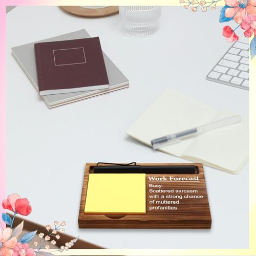 FOUGSTA Funny Office Gifts for Women, Wooden Notepad Pen Holder With Funny Quotes, 16.5 x 12 x 1.5 cm, XXN10 - style: Work Forecast