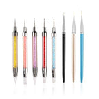 FULINJOY 8pcs Nail Art Design Tools, 5PCS Dual-Ended Nail Art Sculpture Pen Dotting Tools with 3PCS Nail Liner Brushes, Silicone Nail Polish Brushes Stainless Steel Carving Drawing Tool - size: 5+3 PCS