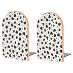 Wooden Bookends 2 Pcs,Black Hearts and Cute Dots Heavy Duty Office Book Ends Anti Slip Book Shelf Holder with Metal Base Decorative Book Stands - color: Black Hearts and Cute Dots