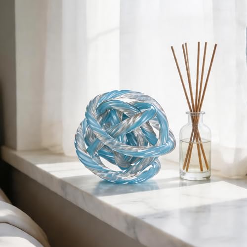 Glass Knot Teal Orbit Ball - 6 Inch Hand Blown Infinity Sculpture Decor Glass Orbit Home Decor Table Decoration Interio Art - color: Blue, size: 6" Diameter