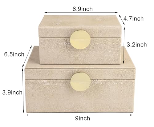 HofferRuffer Faux Leather Jewelry Boxes, Decorative Boxes Storage Accessory Organizer with Gold Hardware Decor, Classic Vegan Leather Set of 2 Pieces (Light Grey) - color: Light Grey