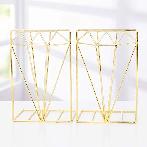 Winterworm Metal Bookends Book Ends Heavy Duty Modern Decorative for Bedroom Library Office School Book Display Desktop Organizer Gift (Diamond Gold) - color: Diamond Gold