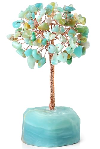 QINJIEJIE Amazonite Healing Crystal Tree Decor Natural Stone Gemstone Room Office Desk Decor Crystals Base Copper Wire Money Tree of Life Spiritual Decorations Home Meditation Yoga Gift for Women - color: Amazonite, size: 5.2 in