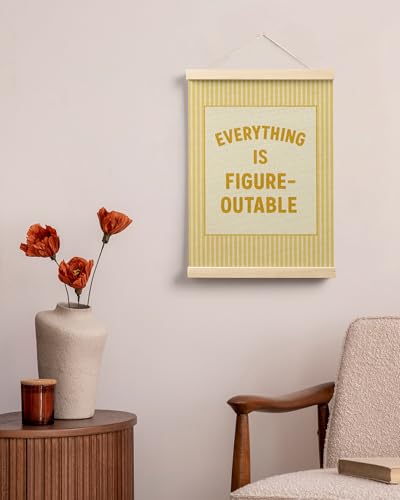 FGFK Everything Is Figureoutable Positive Affirmations Wall Art Poster Hanger Frame, Retro Yellow Inspirational Canvas Prints Framed Wall Decor for Office Classroom Home Bedroom, 12x16 Inch - color: Retro Yellow