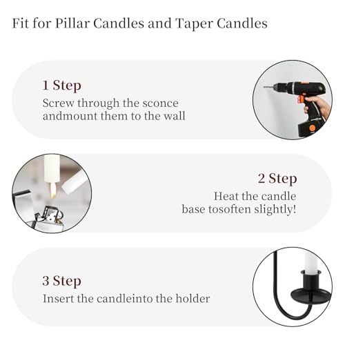 Black Candle Sconces Wall Decor Set of 2, Metal Wall Candle Holders, Modern Decor for Dining, Fireplace, Weddings & Living Room, Taper Candle Sconces - Elegant Gift Packaging
