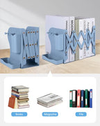 Honagu Adjustable Bookends, Metal Book Ends for Shelves Heavy Book, Bookend for Home, Office, Books, Papers, Book Stopper with Removable Hook, Pen Holder, Gifts for Students, Teachers（Dark Blue） - color: Dark Blue