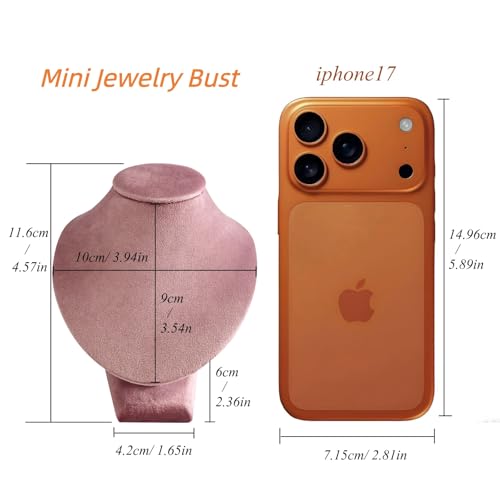Mini Pendant Jewelry Display Stand Bust White PU Holder Black Velvet Mannequin Necklace Stand Wooden Portrait Model 12cm (Pink) - color: Pink